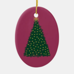 Green Christmas Tree, Gold Running Horses, Sangria Ceramic Ornament