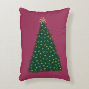 Green Christmas Tree, Gold Running Horses, Sangria Decorative Pillow