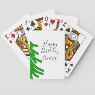 Green Christmas tree happy birthday December winte Playing Cards