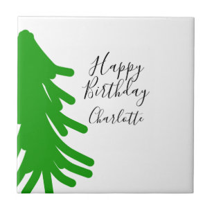 Green Christmas tree happy birthday December winte Tile