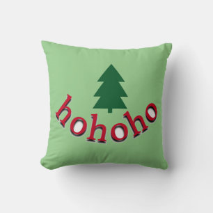 Green Christmas Tree HoHoHo Red Typography Throw Pillow