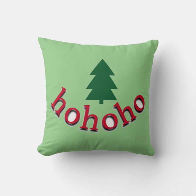 Green Christmas Tree HoHoHo Red Typography Throw Pillow (Front)