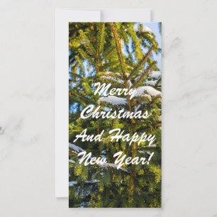 Green Christmas Tree In Snow Holiday Card