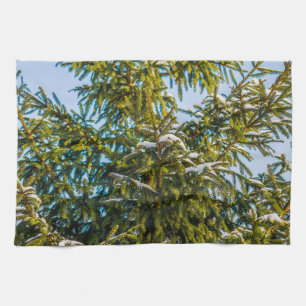 Green Christmas Tree In Snow Kitchen Towel