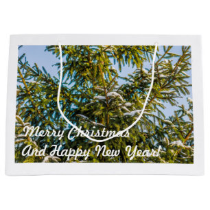 Green Christmas Tree In Snow Large Gift Bag