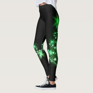 Green Christmas Tree on Black Leggings