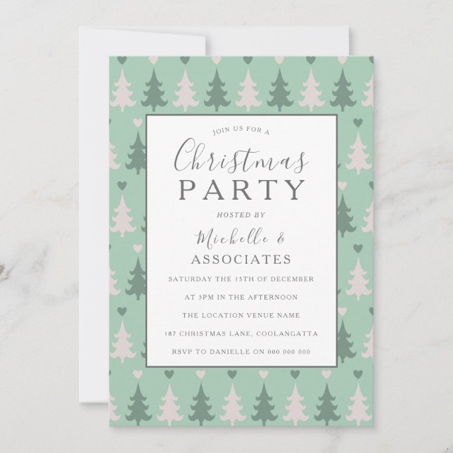 Green Christmas Tree Pattern Christmas Party Invitation (Front)