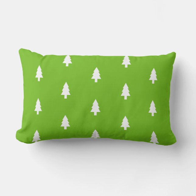 Green Christmas Tree Pattern Lumbar Pillow (Front)