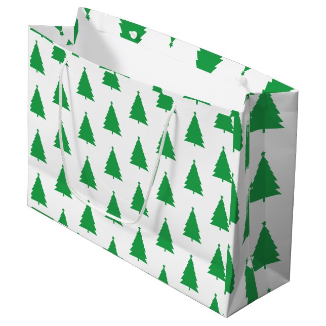 Green Christmas Tree Pattern On White Large Gift Bag (Front Angled)