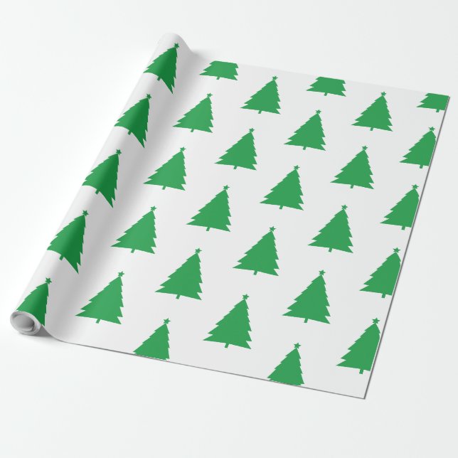 Green Christmas Tree Pattern On White Wrapping Paper (Unrolled)
