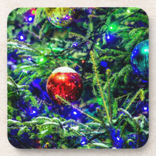 Green Christmas Tree Red Ball Coaster