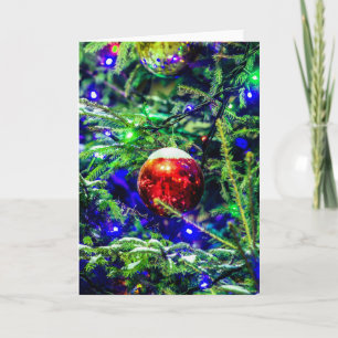 Green Christmas Tree Red Ball Holiday Card