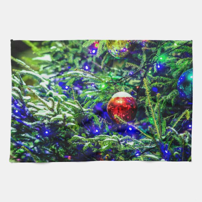 Green Christmas Tree Red Ball Kitchen Towel (Horizontal)