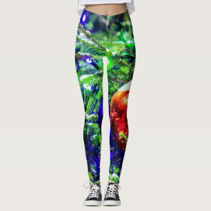 Green Christmas Tree Red Ball Leggings