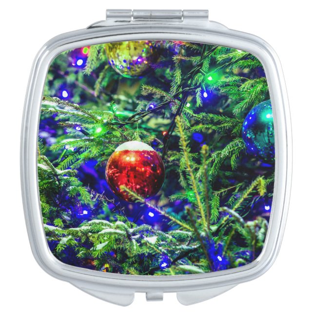 Green Christmas Tree Red Ball Mirror For Makeup (Front)