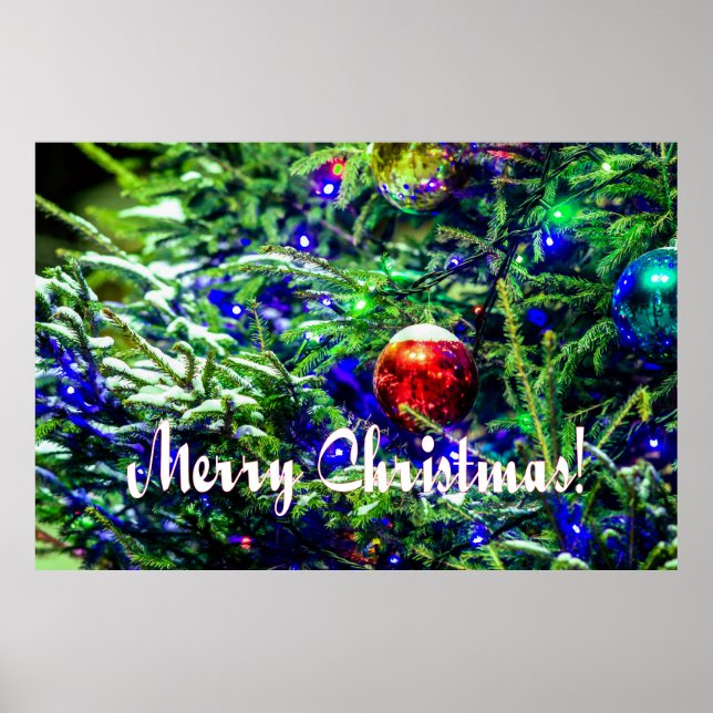 Green Christmas Tree Red Ball Poster (Front)