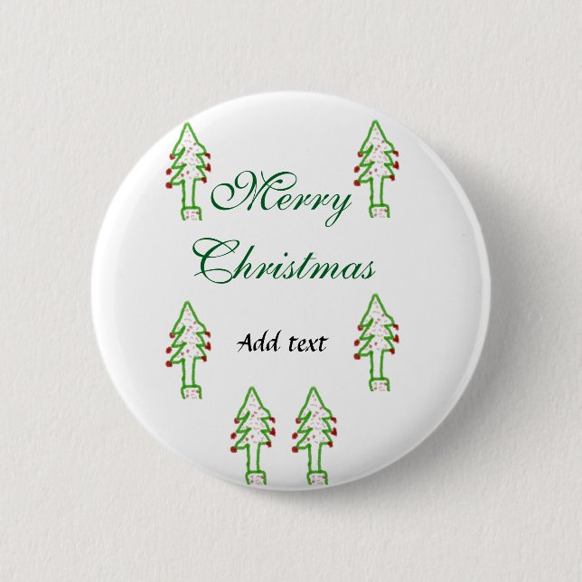 Green Christmas tree red cherry merry Christmas mo 2 Inch Round Button (Front)