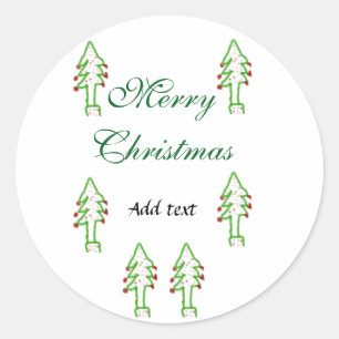 Green Christmas tree red cherry merry Christmas mo Classic Round Sticker