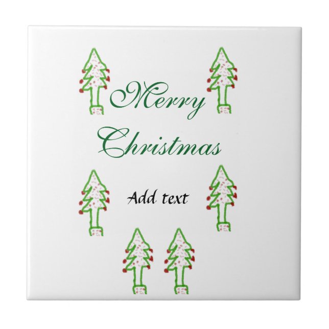 Green Christmas tree red cherry merry Christmas mo Tile (Front)