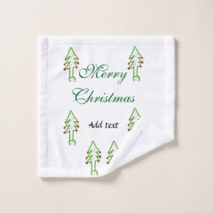 Green Christmas tree red cherry merry Christmas mo Wash Cloth