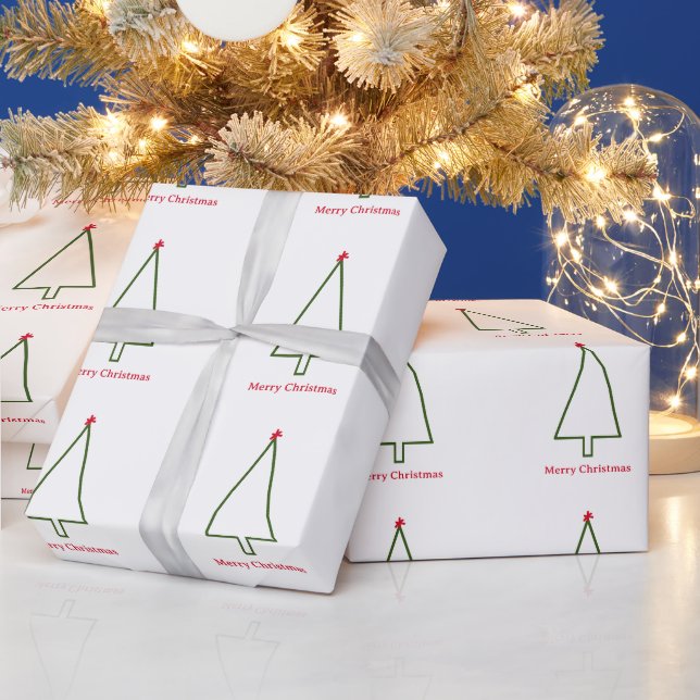 Green Christmas Tree Red Snowflake Simple Minimal Wrapping Paper (Holidays)