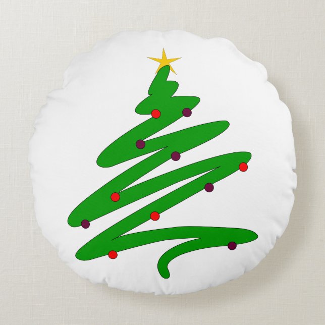 Green Christmas Tree Round Pillow (Front)