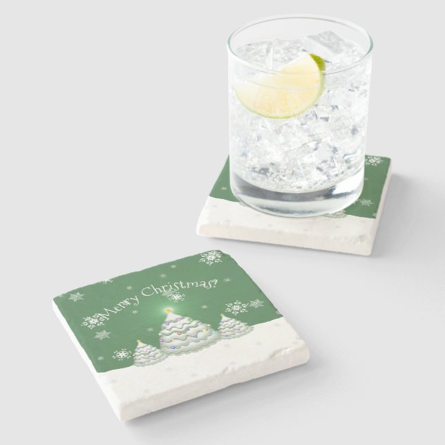 Green Christmas Tree Stone Coaster (Side)