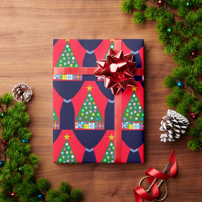 Green Christmas Tree with Blue Drapes: Wrapping Paper (Holiday Gift)
