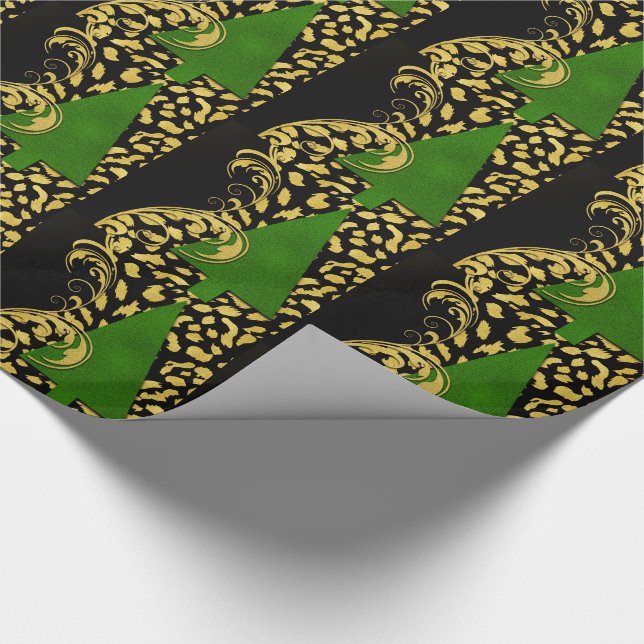Green Christmas Tree with Gold Foil and Black Wrapping Paper (Corner)