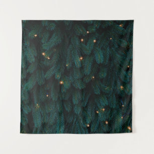 GREEN CHRISTMAS TREE WITH LIGHTS TAPESTRY