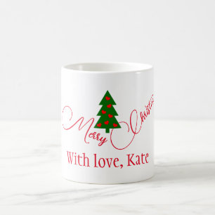 Green Christmas Tree with Red Hearts Coffee Mug
