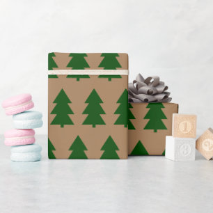 Green Christmas trees Light Taupe Wrapping Paper