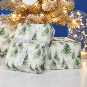 Green Christmas Trees On Pale Green  Wrapping Paper