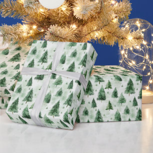 Green Christmas Trees On Pale Green  Wrapping Paper
