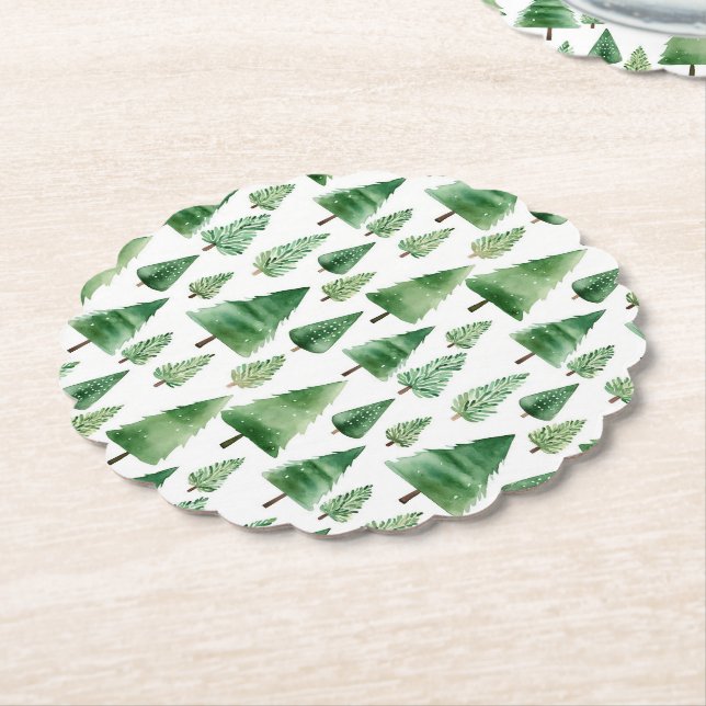 Green Christmas Trees Paper Coaster (Angled)