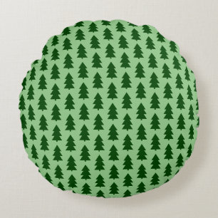 Green Christmas trees Round Pillow