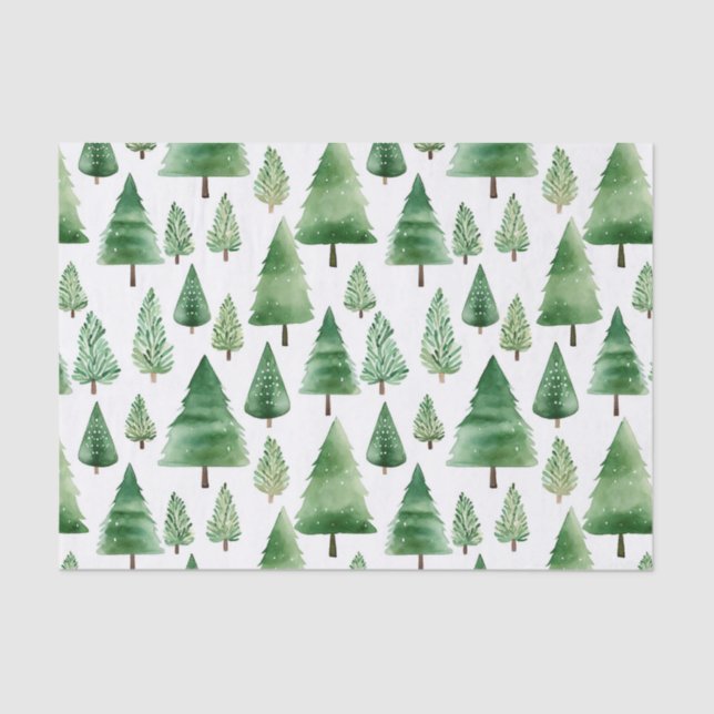 Green Christmas Trees Tissue Paper (Front)