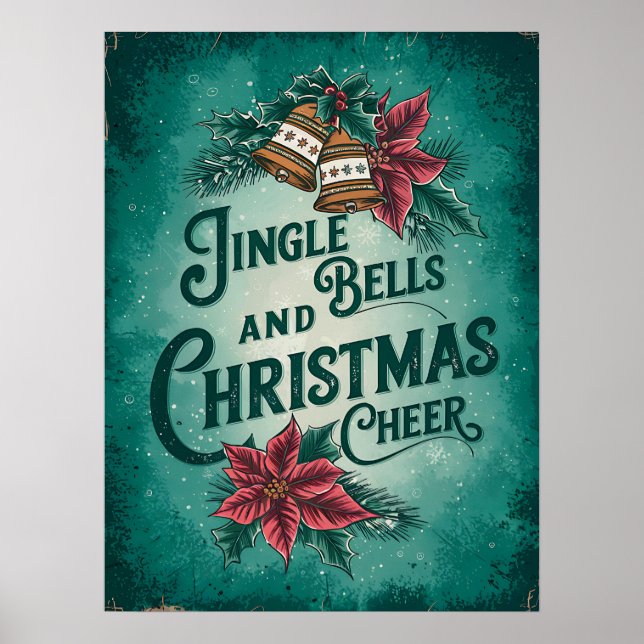 Green Christmas Vintage Print, Retro Printable Poster (Front)