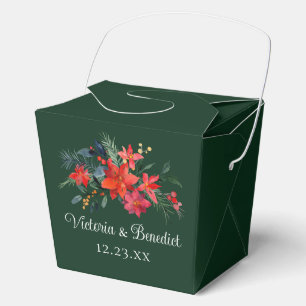 Green Christmas Wedding Red Poinsettia Floral Favor Box