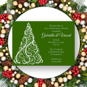 Green Christmas Winter Wedding Rehearsal Dinner Invitation