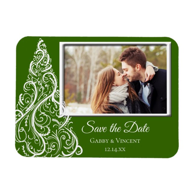 Green Christmas Winter Wedding Save the Date Photo Magnet (Horizontal)