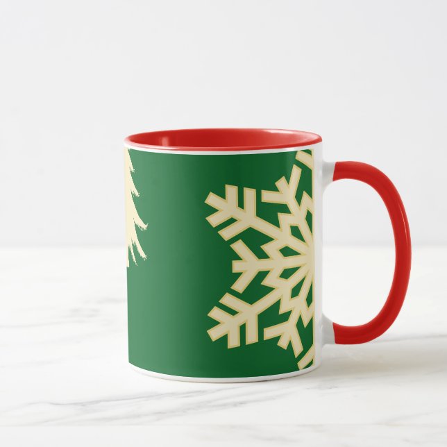Green Christmas with Cream Snowflakes Mug (Right)