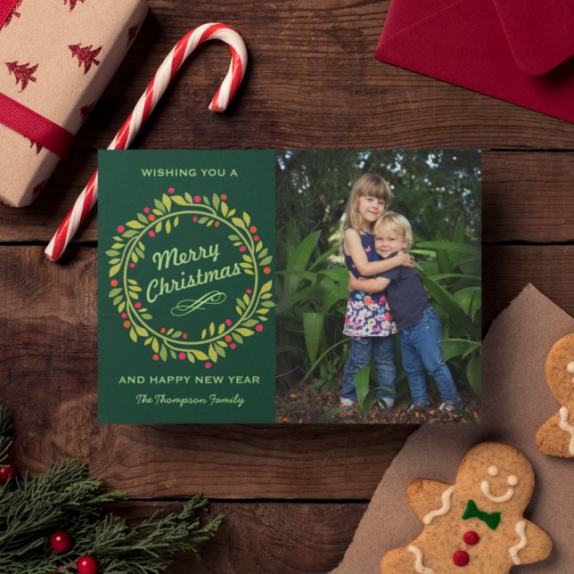 Green Christmas Wreath | Cute Photo Holiday Card (Creator Uploaded)