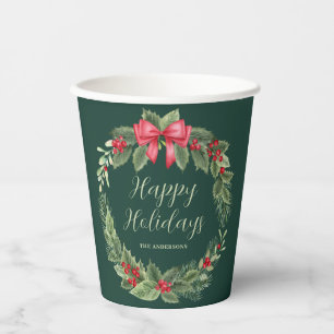 Green Christmas Wreath Paper Cups