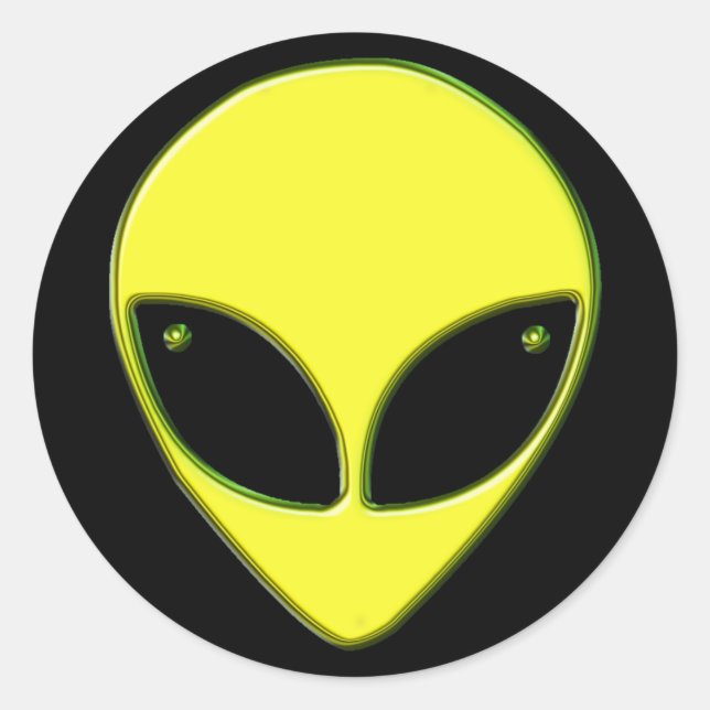 GREEN CHROME ALIEN HEAD CLASSIC ROUND STICKER (Front)