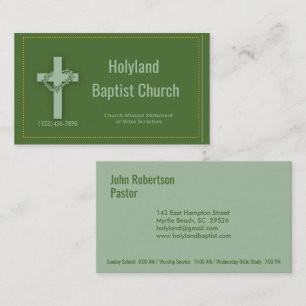 Green Church Cross Thorn Crown Business Cards