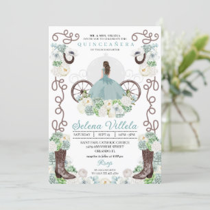 Green Cinderella Carriage Western Quinceañera Invitation