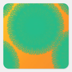 green circle in yellowish orange square sticker