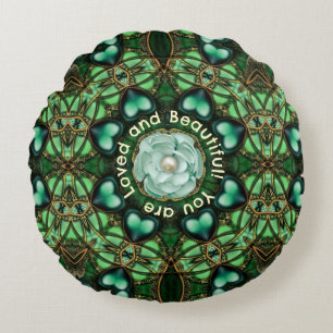 Green Circle of Love and Affirmations Round Pillow