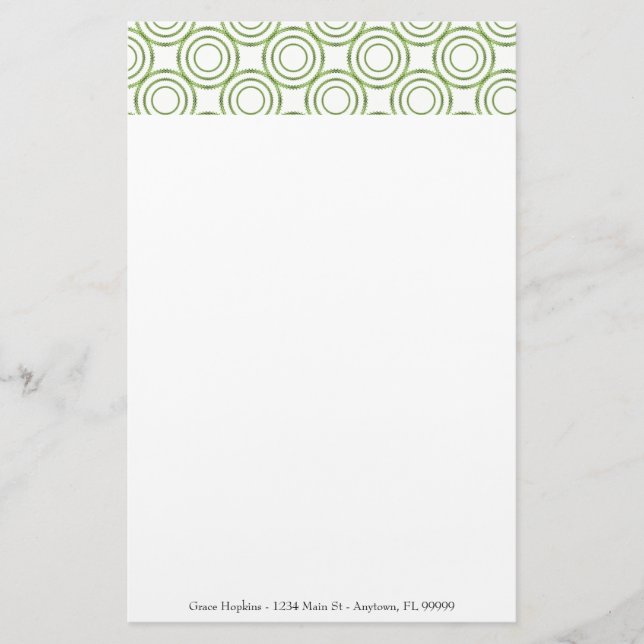 Green Circle Pattern Personalize Stationery (Front)